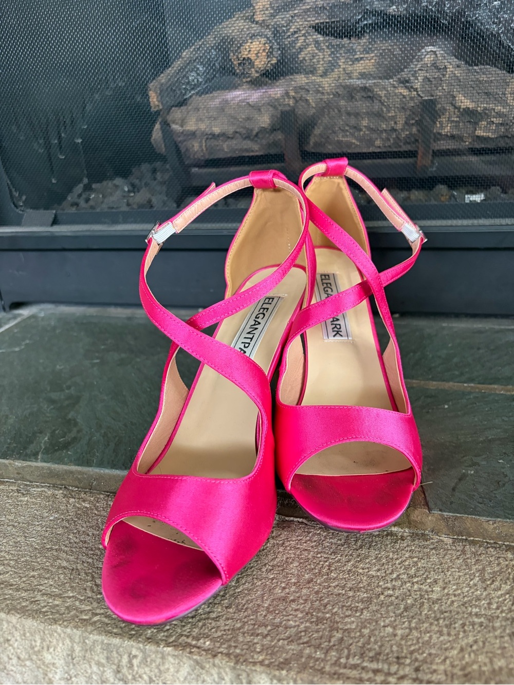 Elegant Hot Pink Satin Crisscross Heels by Elegant Park
